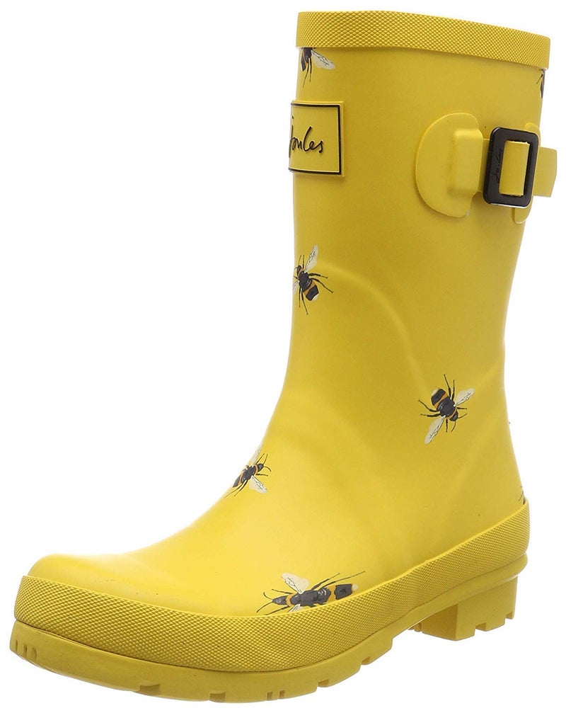 Joules Womens Molly Mid Height Printed Wellies - Gold Etched Bee, Gold Botanical Beetroot, 38